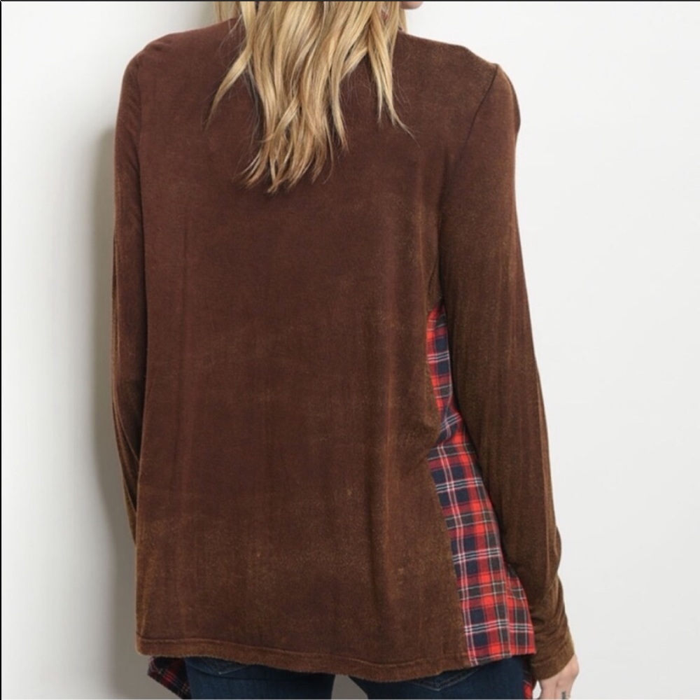 CLEARANCE ‼️RED BROWN CHECKERED CARDIGAN- kimono - Picture 3 of 3
